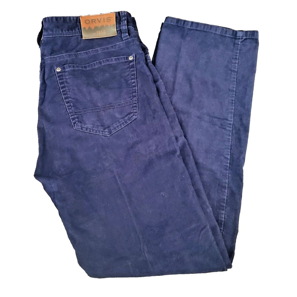 Orvis Corduroy Pants Mens 34x32 Navy Blue Five Pocket Trousers